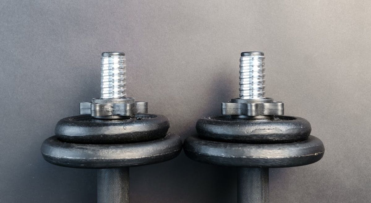 A picture of two dumbbells